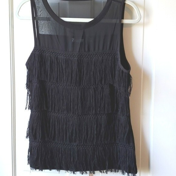NY & CO BLACK SLEEVELESS FRINGE TOP SIZE SMALL FUN PARTY FLAPPER COCKTAIL - Picture 2 of 11